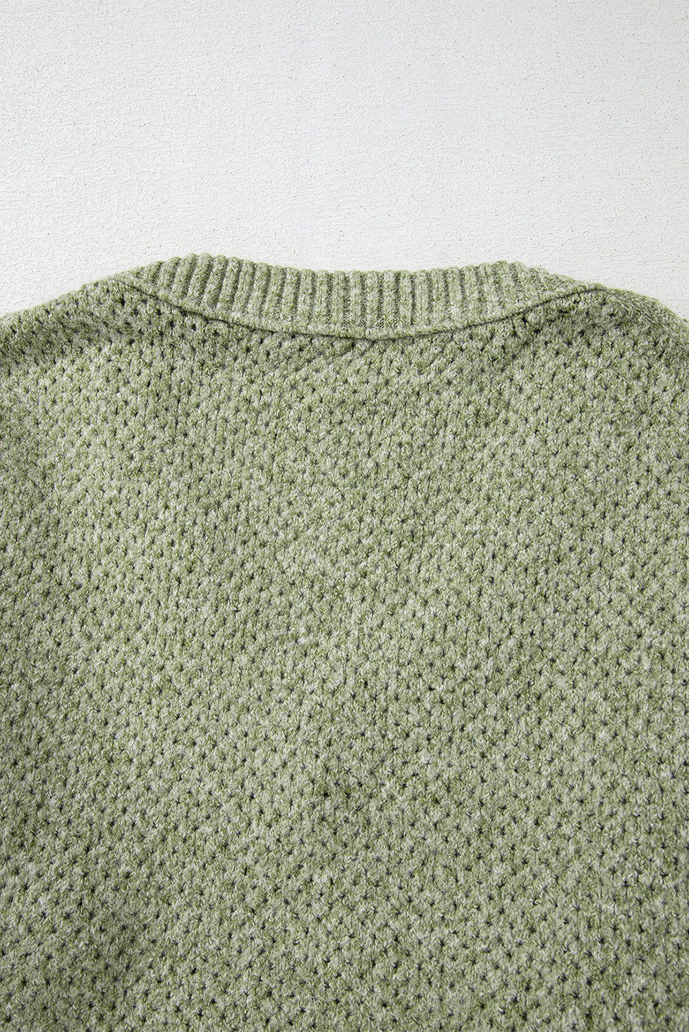 Parchment Loose Eyelet V Neck Drop Shoulder Sweater