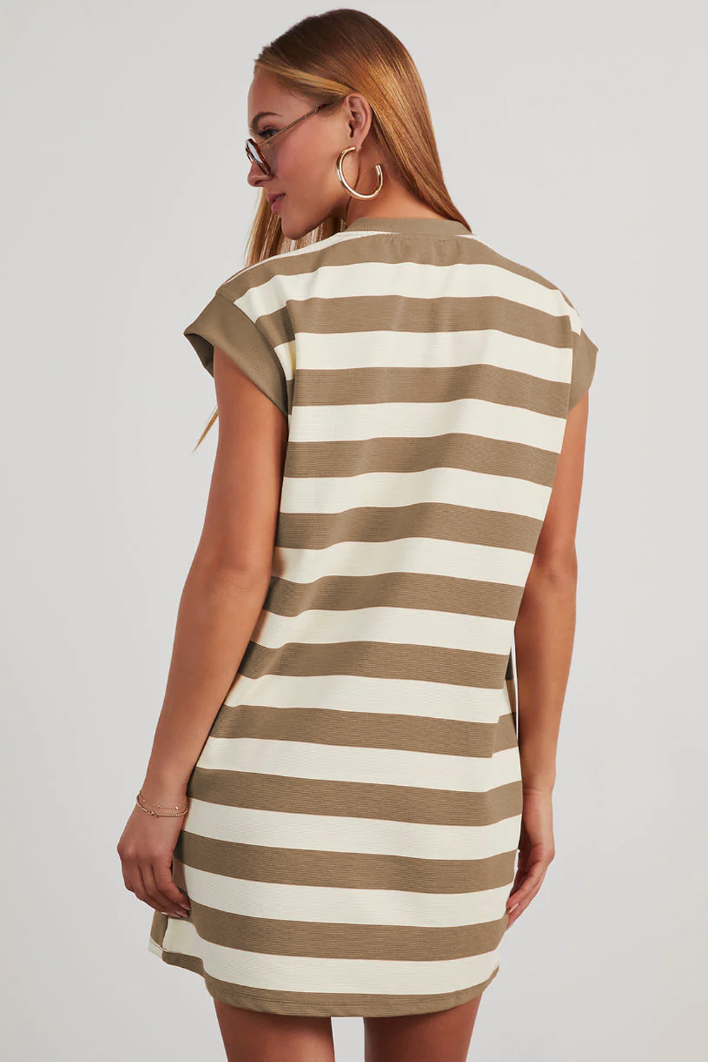Pink Stripe Cap Sleeve Shift T Shirt Dress