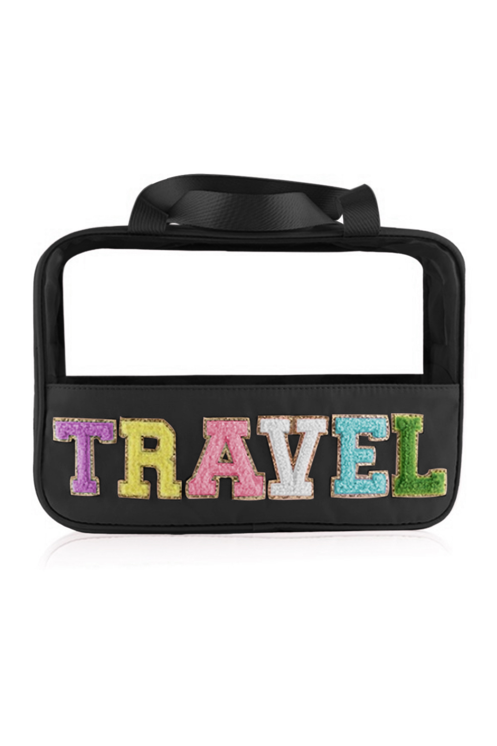 Light Pink TRAVEL Chenille Letter Clear PVC Makeup Bag