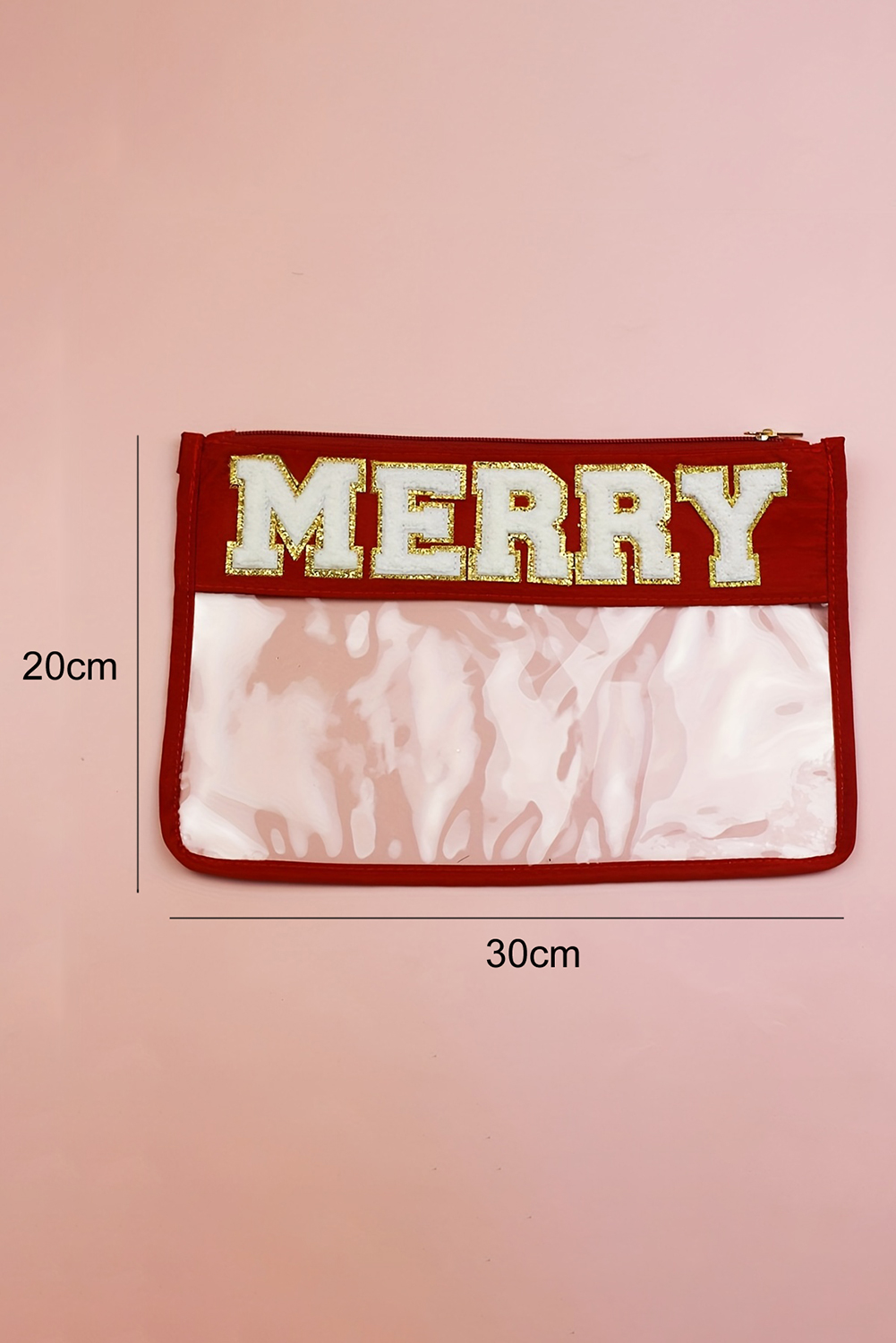 Red SANTA Contrast Trim Clear Makeup Bag