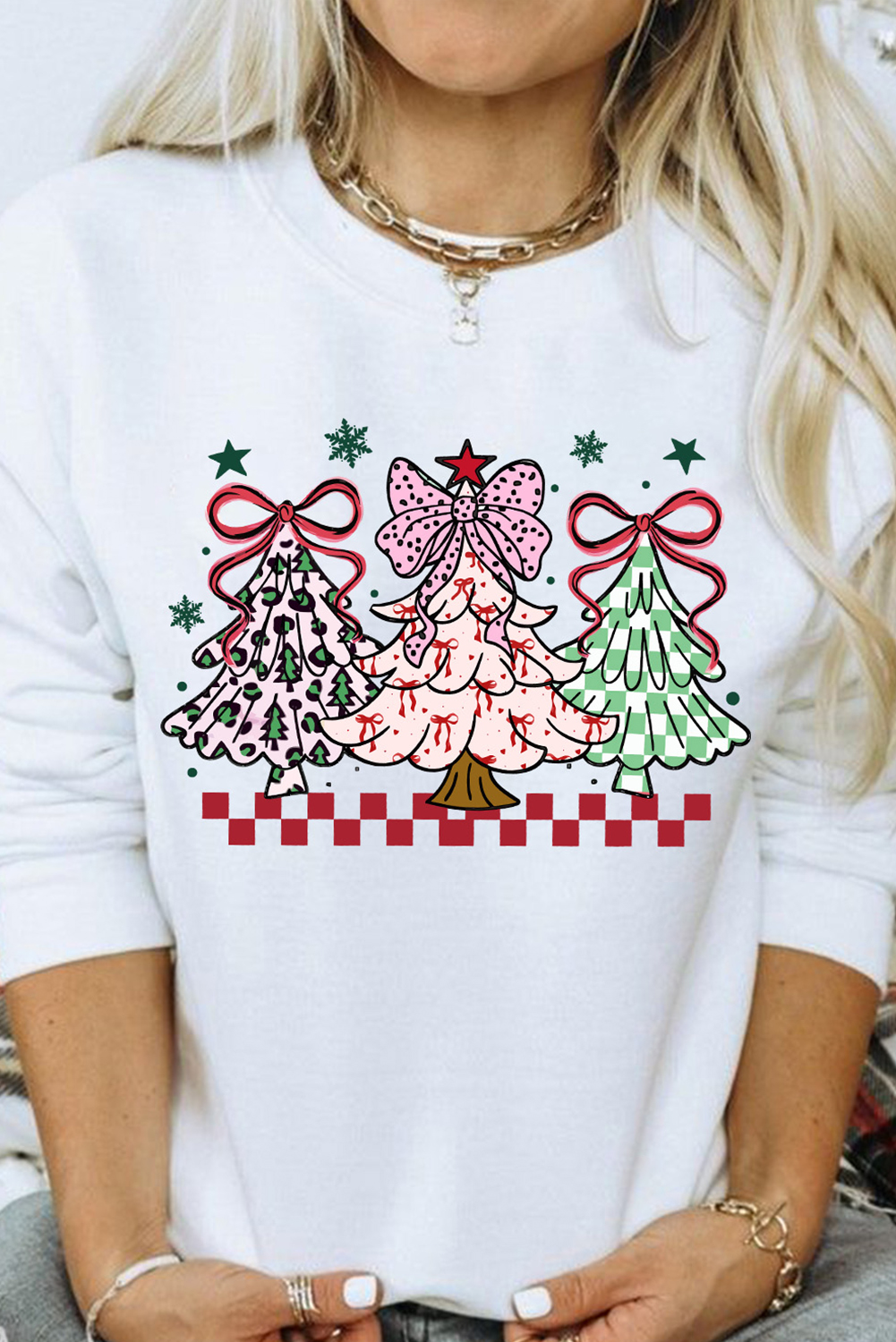 White Christmas Tree Graphic Customized Holiday Sweatshirt