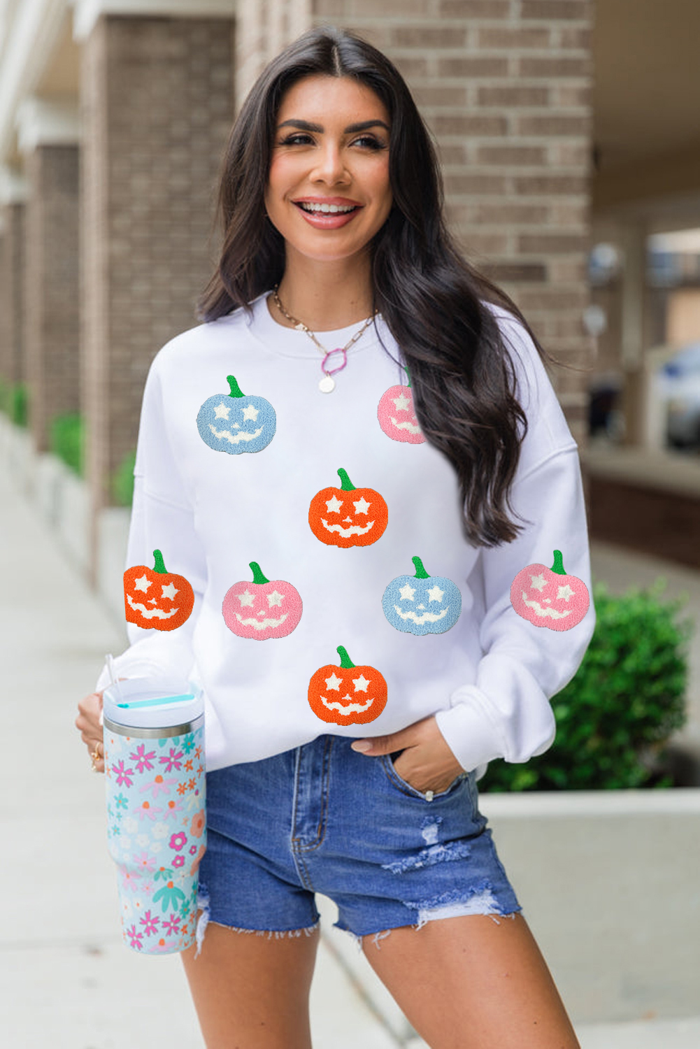 White Cute Halloween Jack-o-lantern Holiday Sweatshirt