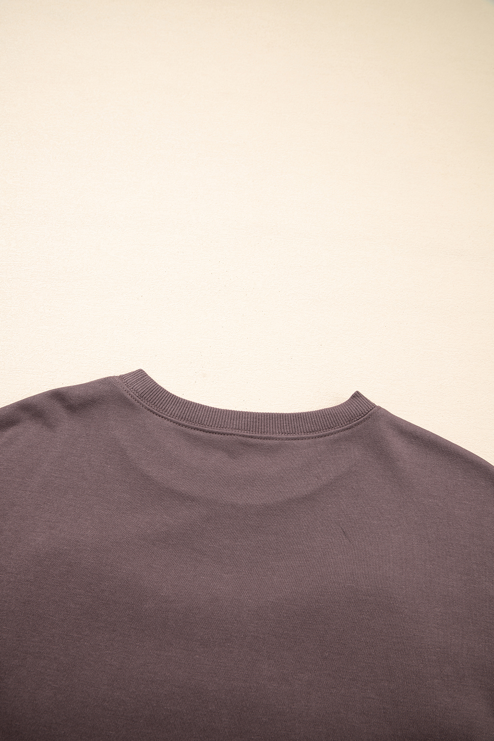 Dark Khaki Contrast Terry Bow Pattern Drop Shoulder Sweatshirt