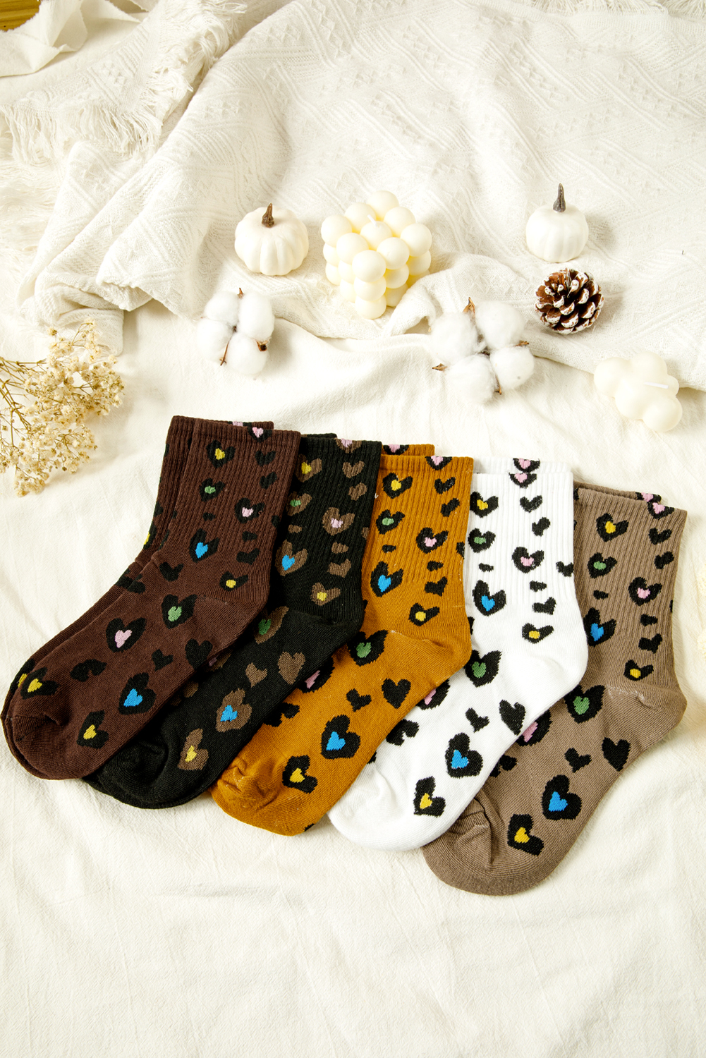 Bristol Black 5 Pairs Ribbed Trim Leopard Print Socks