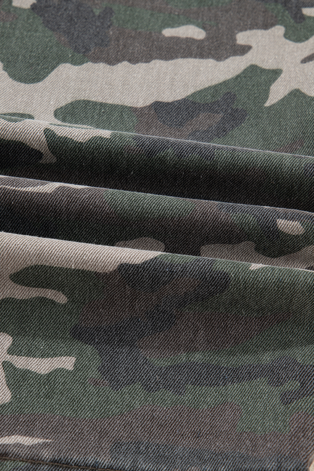 Green Camo Denim Cargo Wide Leg Pants