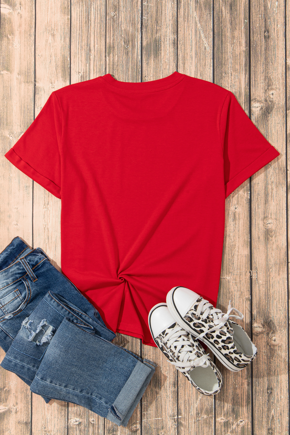 Red Glittering Rugby Pattern Crew Neck Game Day T Shirt