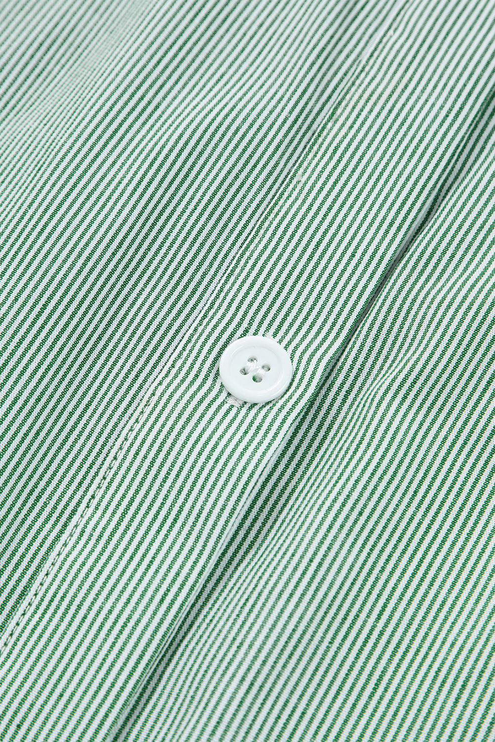 Green Stripe Frilled Sleeveless Collar Front Pocket Button Up Mini Dress