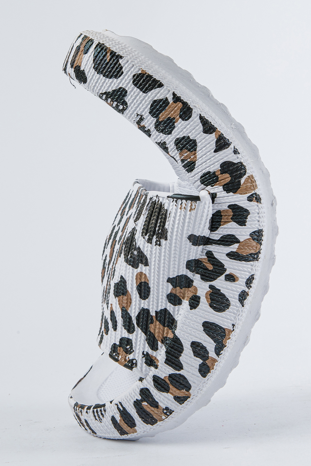 White Leopard Print Thick Sole Slip On Slippers