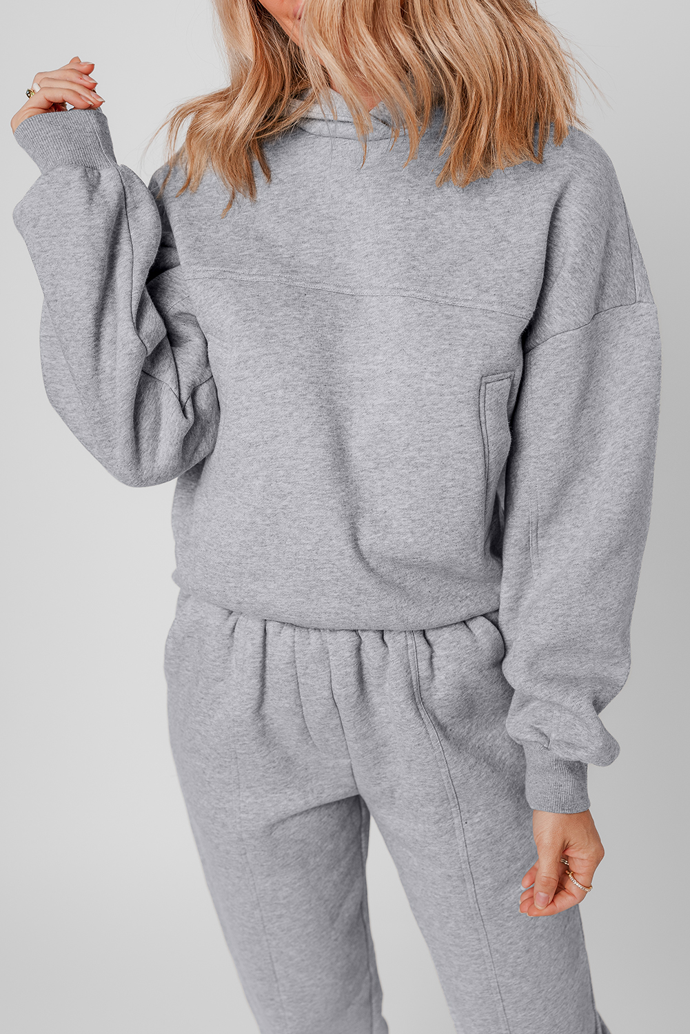 Navy Blue Solid Exposed Seams Hoodie and Joggers Activewear Set