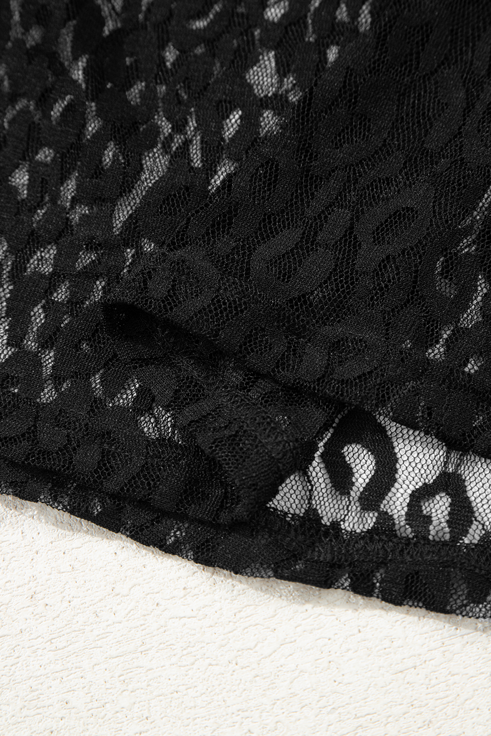 Black Leopard Pattern Sheer Mesh Long Sleeve Top