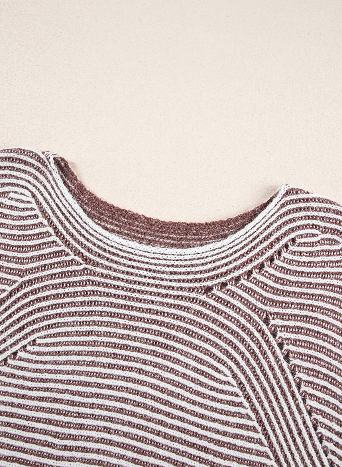 Coffee Striped Print Ribbed Knit Boat Neck Baggy Sweater