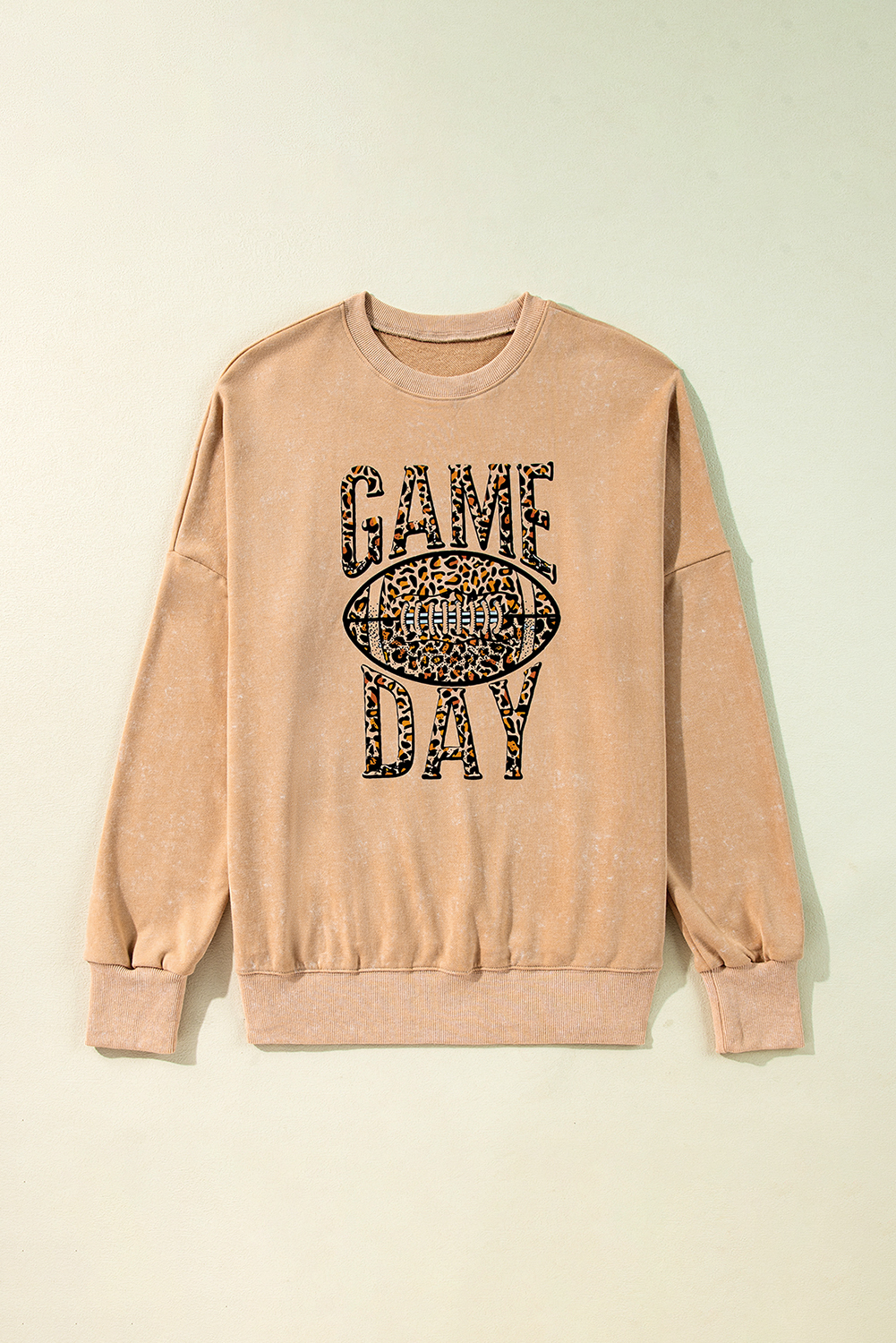 Khaki Loose Leopard Rugby Football GAME DAY Graphic Sweatshirt