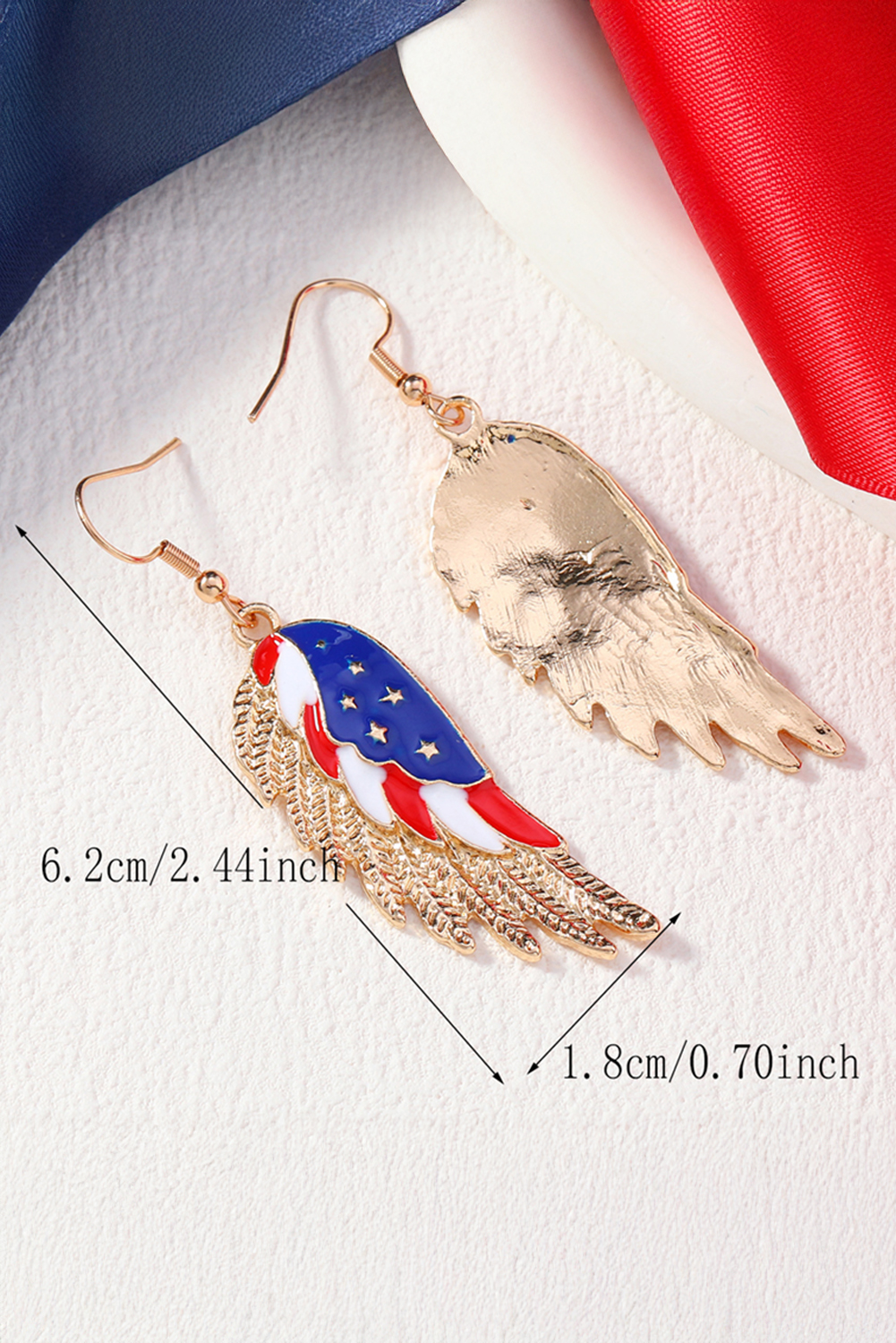 Gold American Flag Wing Shape Plated Alloy Hook Earrings