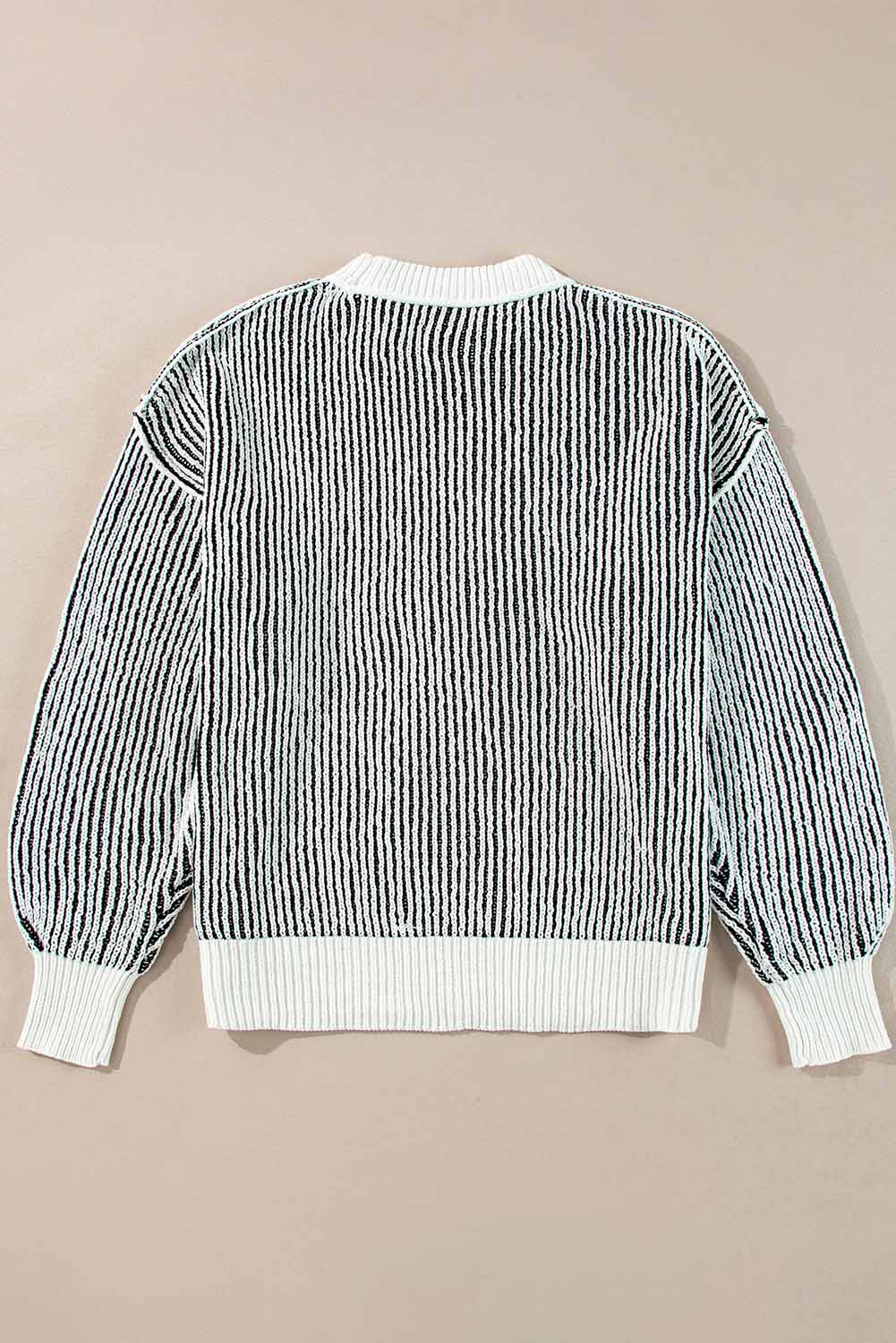 Bright Pink Striped Textured Knit Contrast Edge Loose Sweater