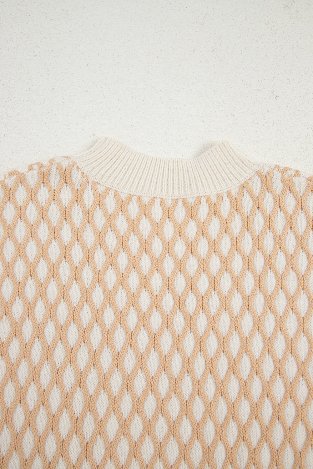 Smoke Gray Rhombus Textured Knit Mock Neck Sweater