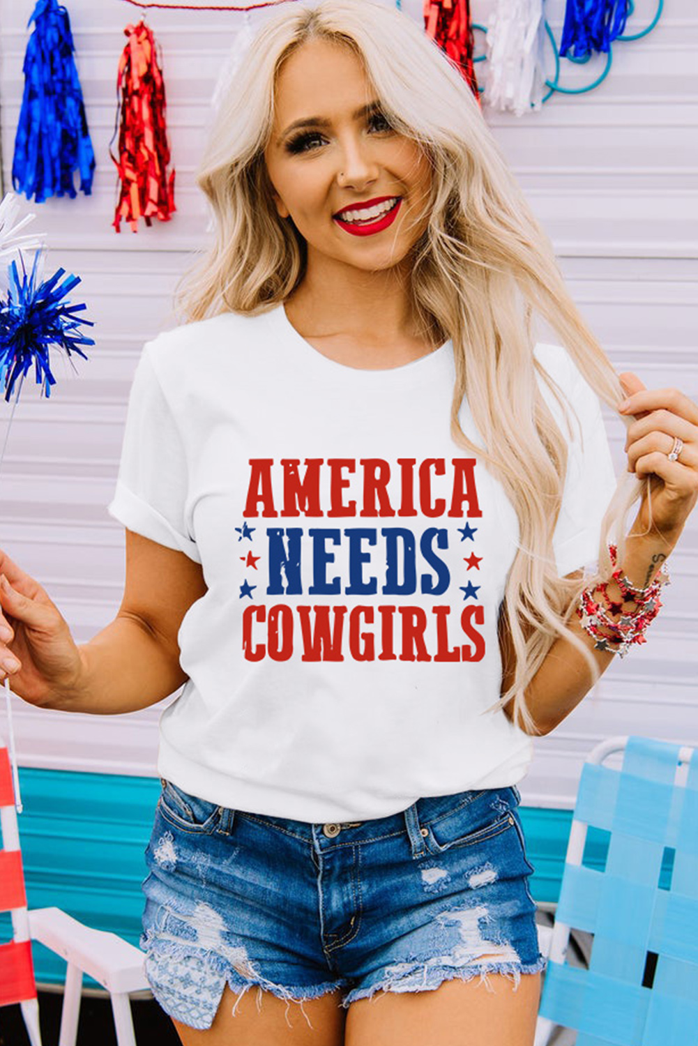 White PARTY IN THE USA Flag Fashion Graphic Tee