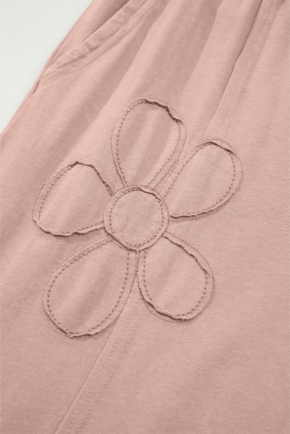 Light Grey Flower Patch Mineral Washed Terry Knit Cropped Wide Leg Pants