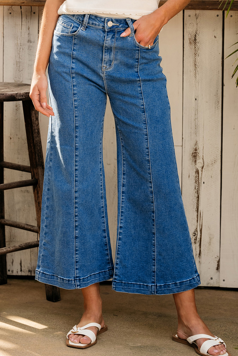 Black Plain Seam Detail Flared Bottom Ankle Length Jeans