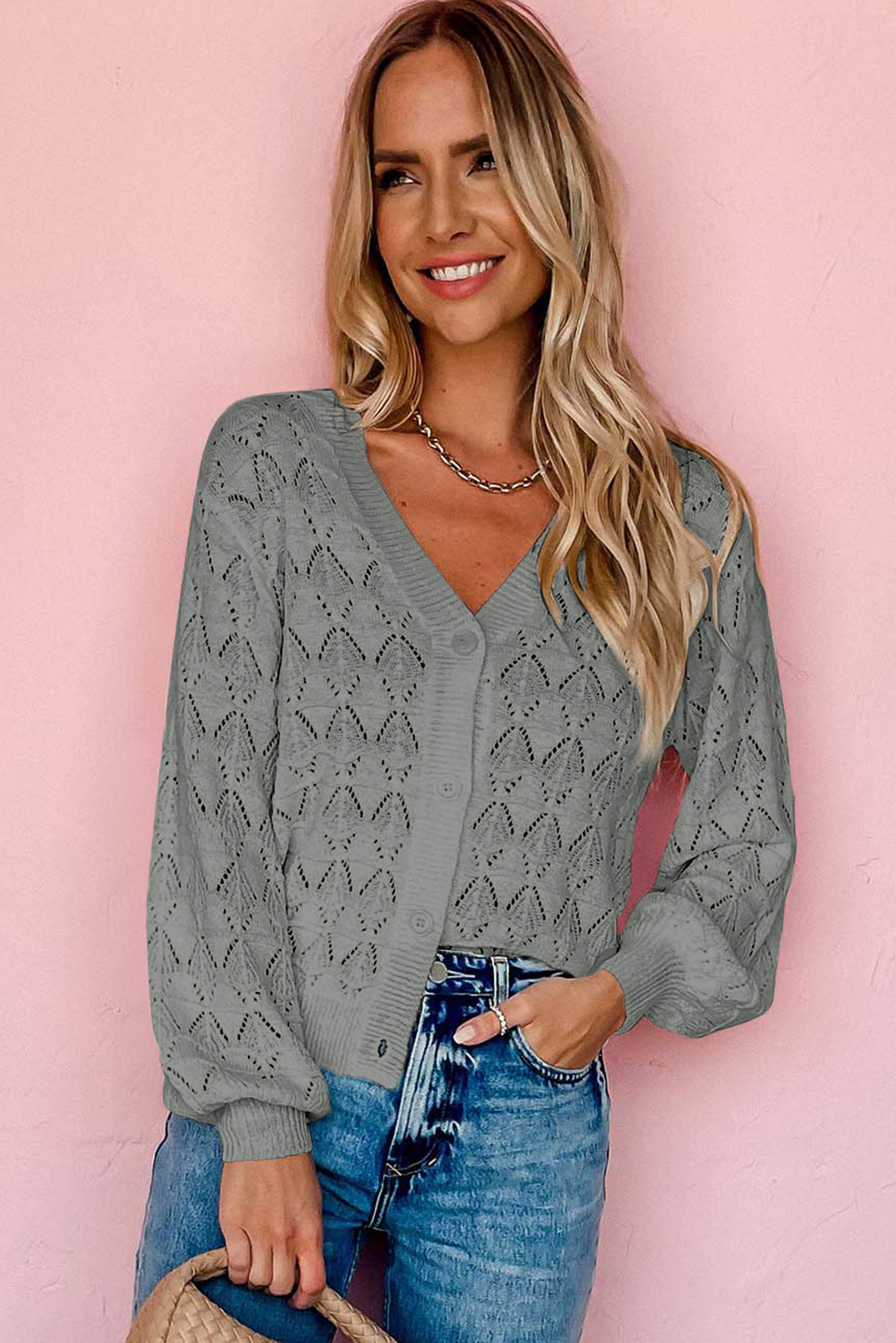 Fiery Red Lightweight Buttoned Front Crochet Cardigan
