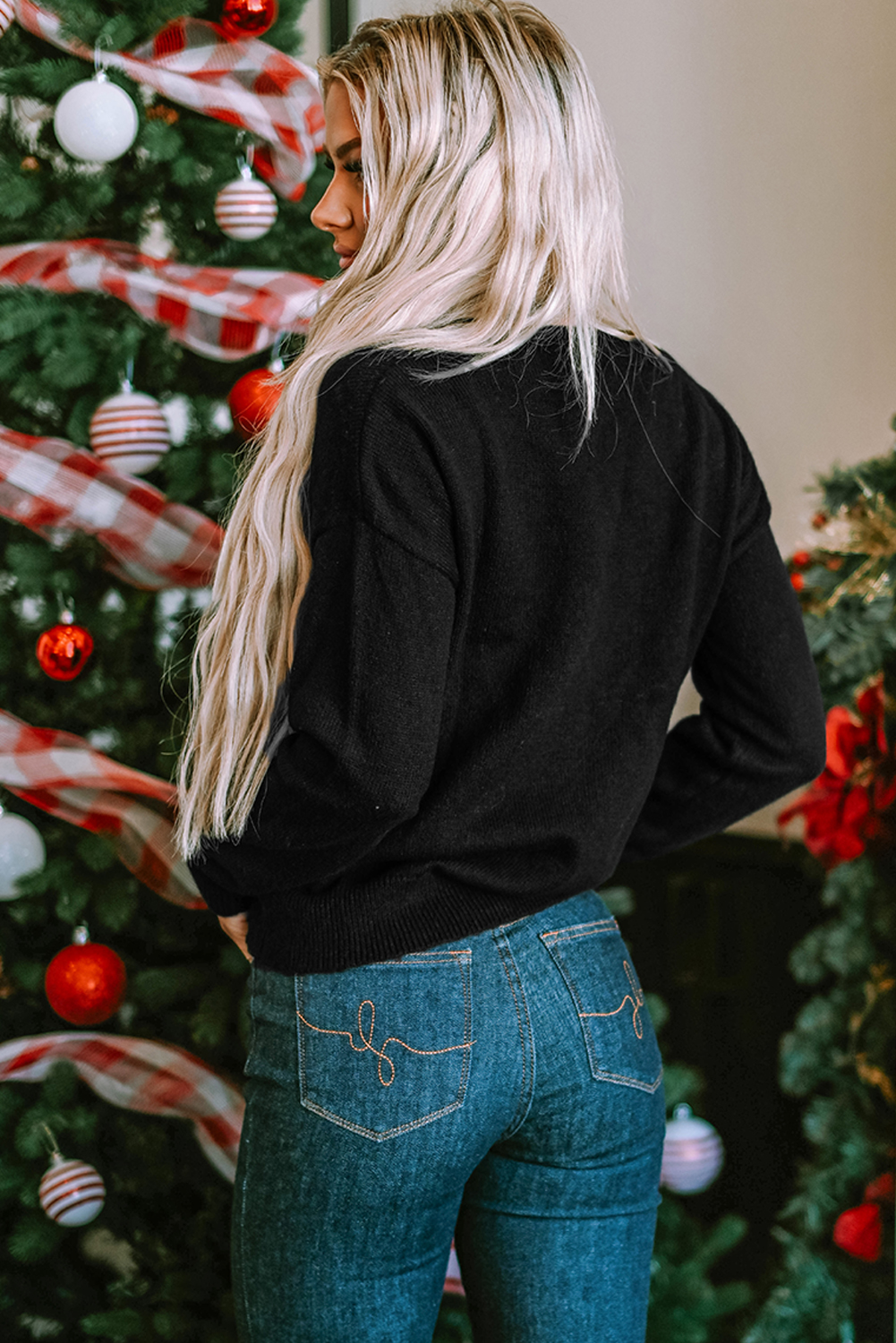 White Merry & Bright Round Neck Casual Sweater