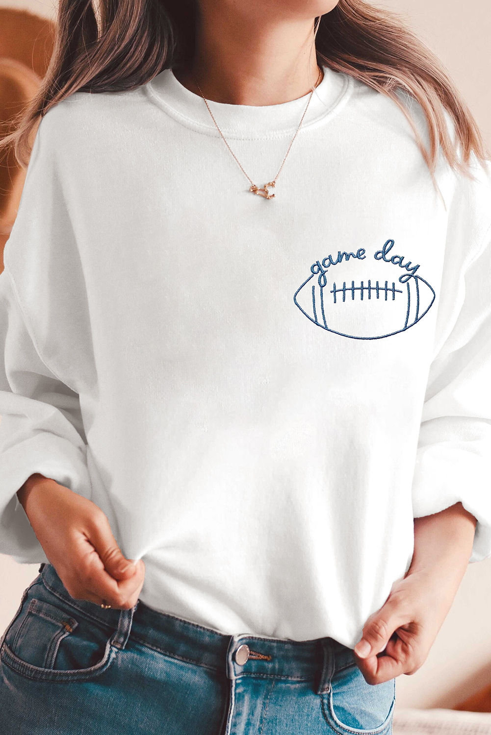 White game day Rugby Embroidered Casual Sweatshirt