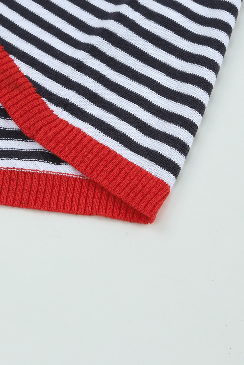 Fiery Red Striped Contrast Trimmed Drop Shoulder Sweater