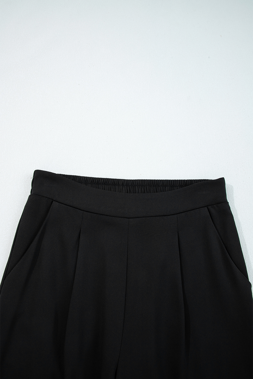 Fiery Red Pleated Detail Pull On High Elastic Waist Loose Straight Pants