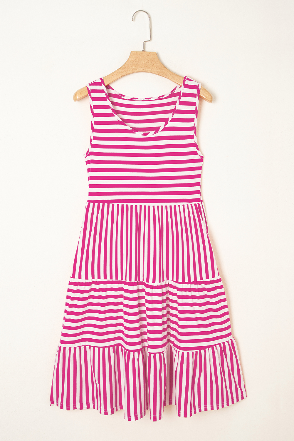 Black Stripe U Neck Sleeveless Loose Fit Mini Dress