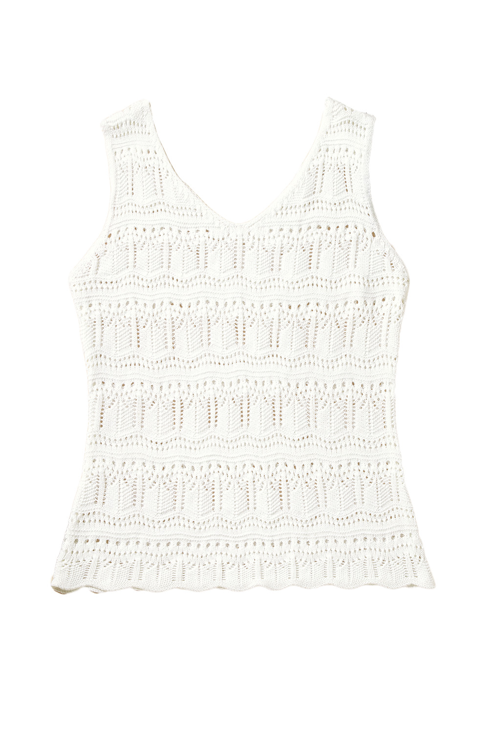 White V Neck Textured Hollow-out Sweater Vest