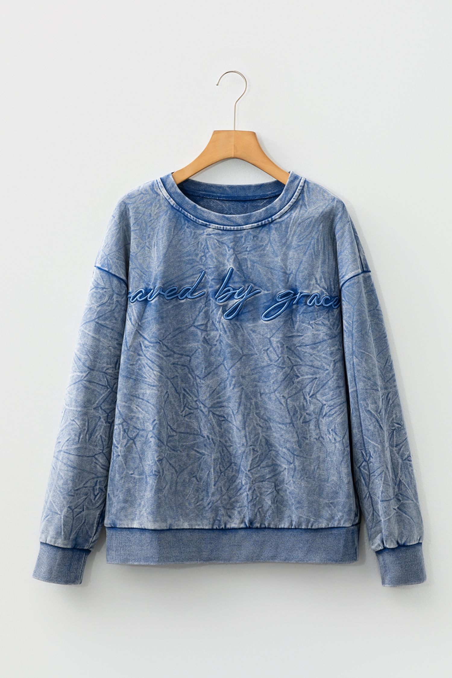 DUNE saved by grace Letter Embroidery Mineral Wash Loose Sweatshirt
