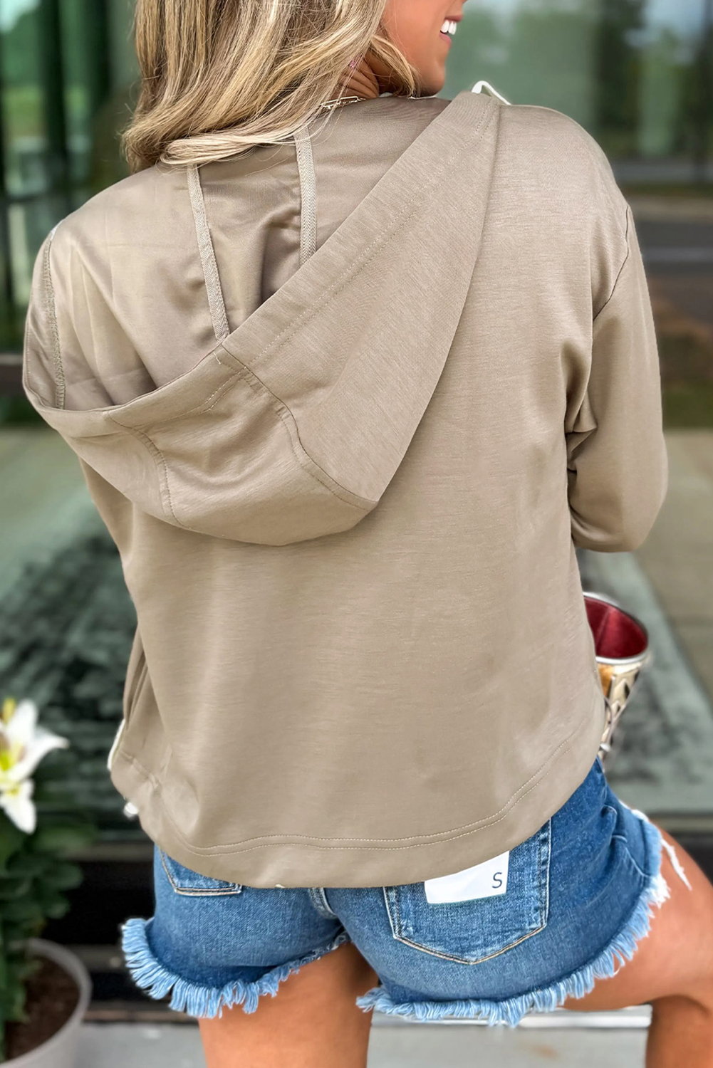 Goat Contrast Bow Embroidered Zip Up Jacket Hoodie