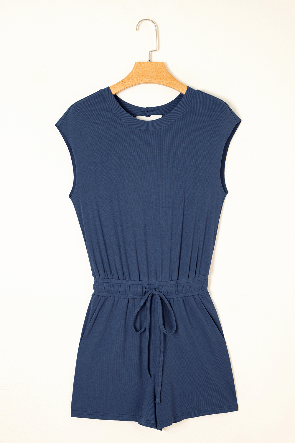 Bristol Black Knit Open Back Cap Sleeve Drawstring Elastic Waistband Romper