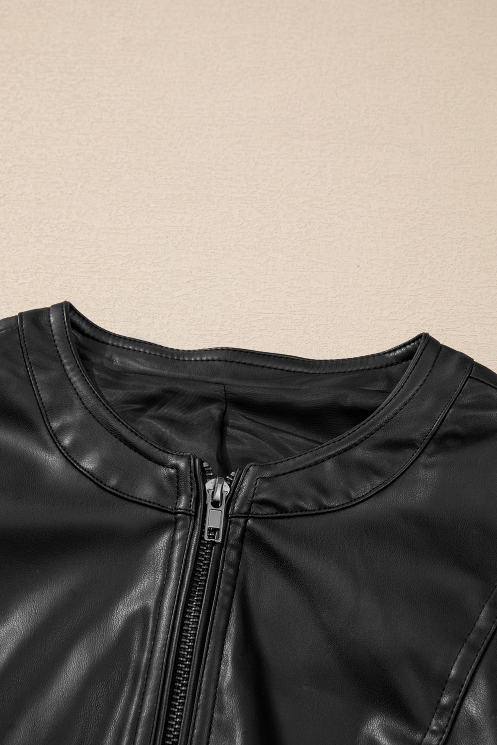 Chestnut Solid Faux Leather Zipper Slim Fit Bomber Jacket