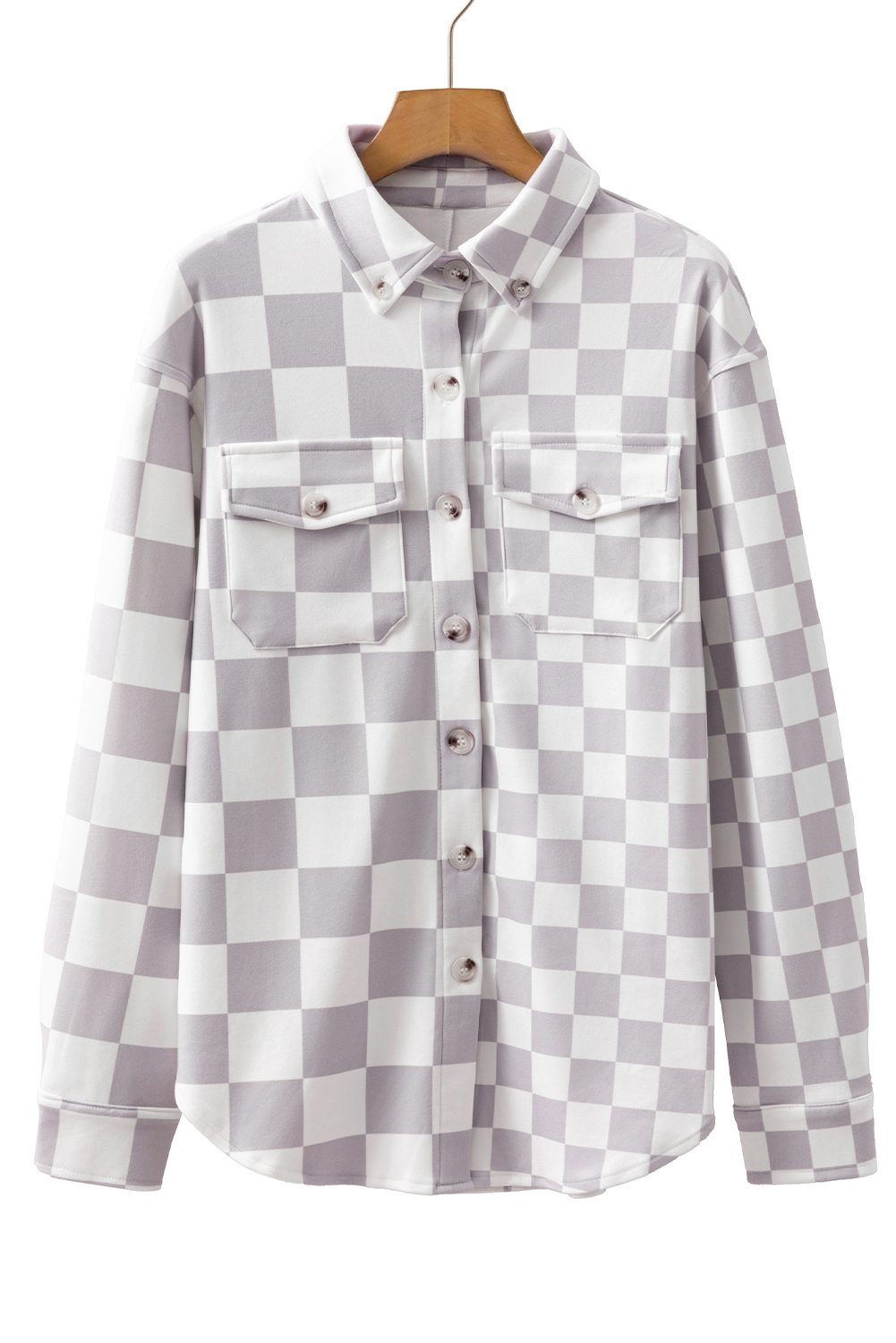 Khaki Checkerboard Flap Pocket Button Front Shacket