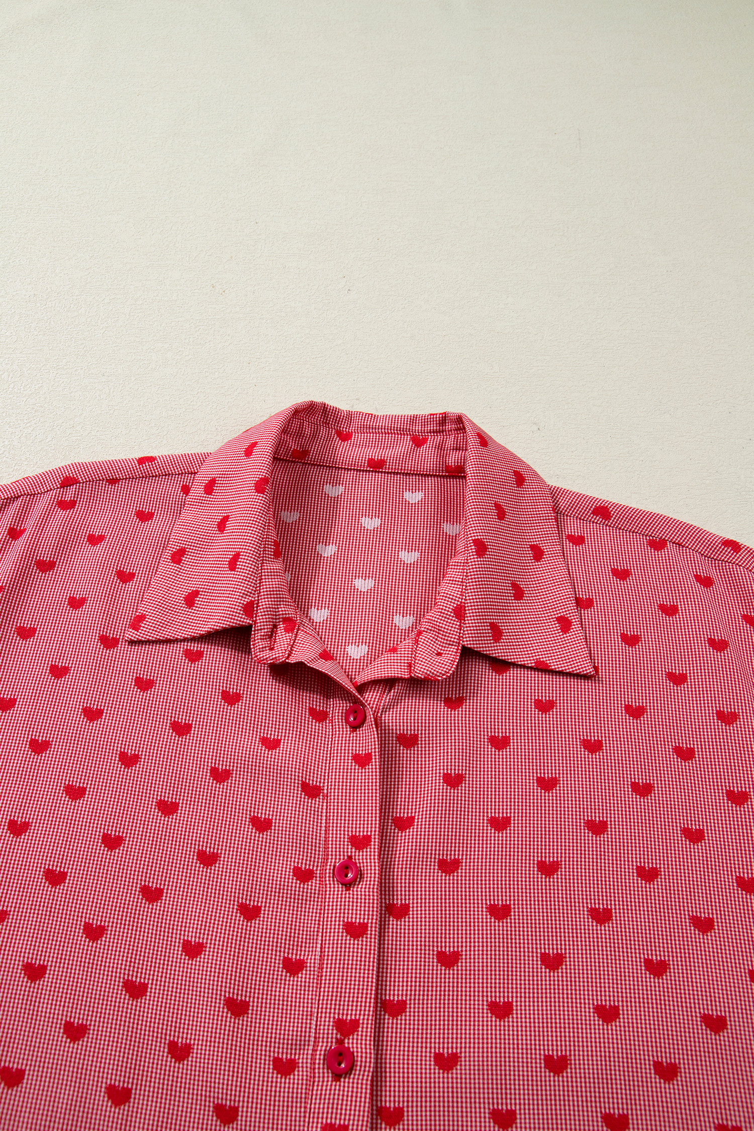 Red Heart Shape Print Half Sleeve Loose Valentine Shirt