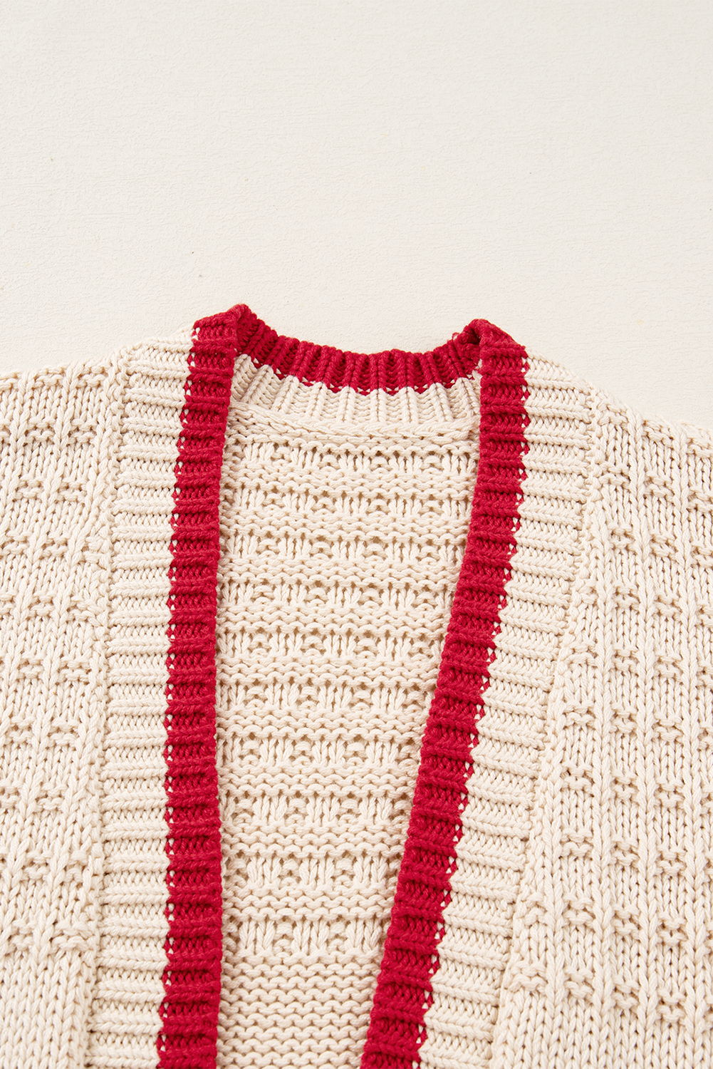 Apricot Bow Pattern Textured Open Front Baggy Cardigan