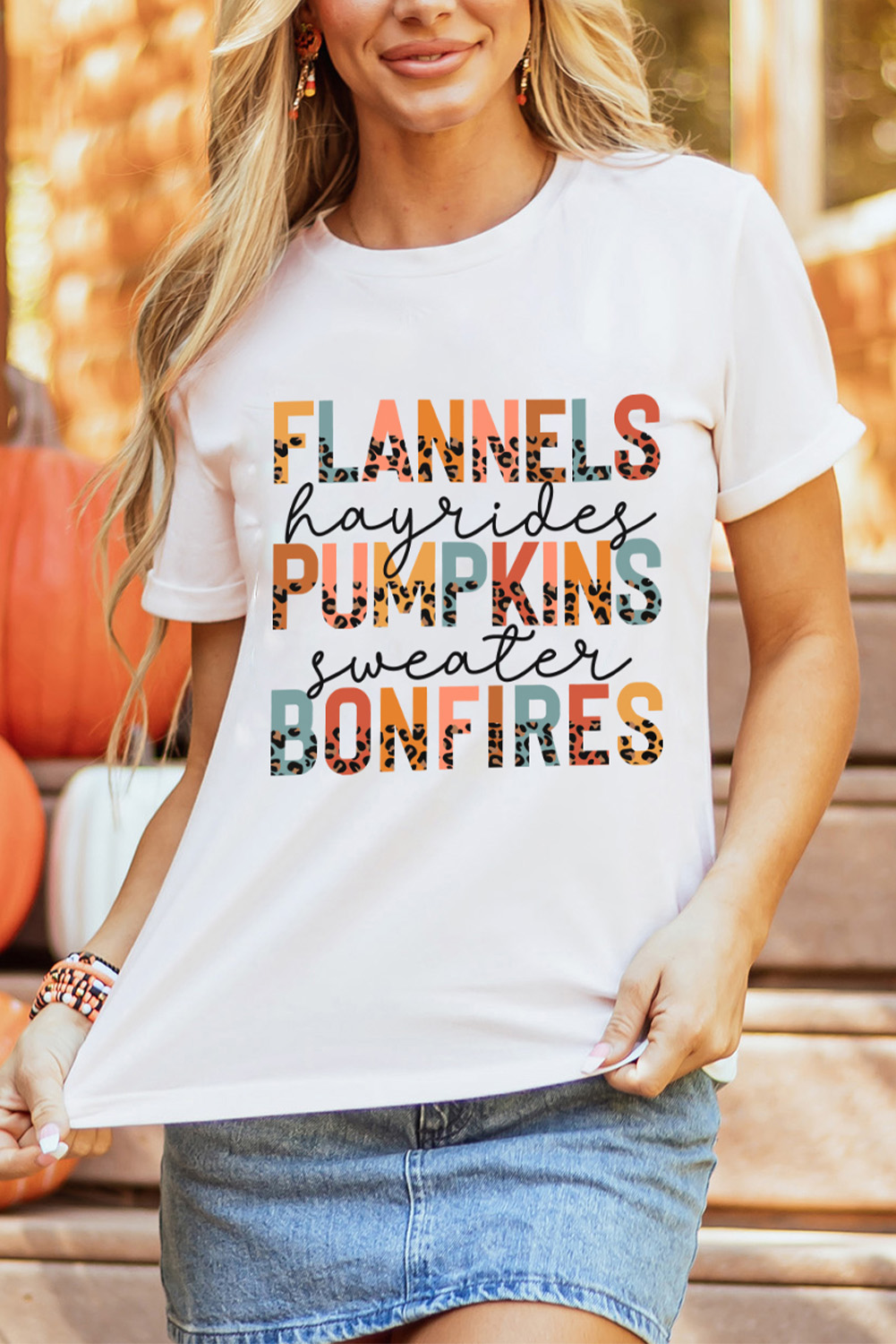 White FLANNELS PUMPKINS BONFIRES Chic Letter Graphic Tee