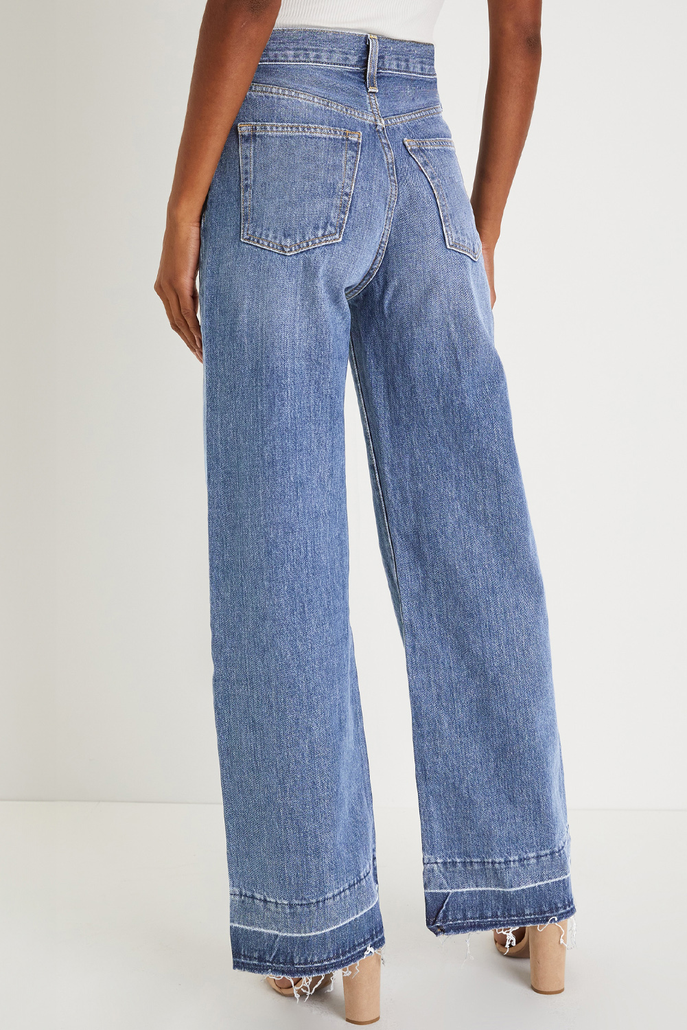Real Teal Raw Hem Unique Cuffs Straight High Rise Loose Jeans