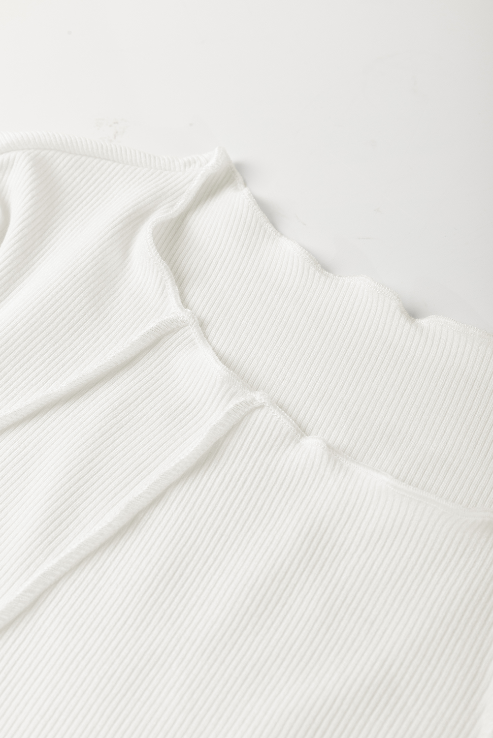 White Exposed Seam Ribbed Knit Slim Fit Long Sleeve Top