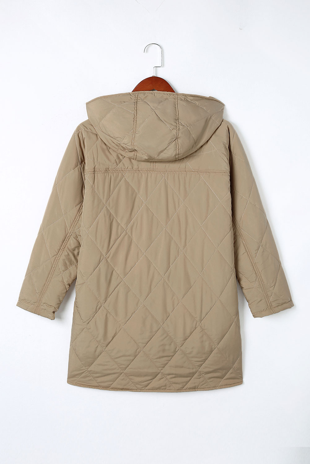 Green Quilted Snap Button Hooded Puffer Coat