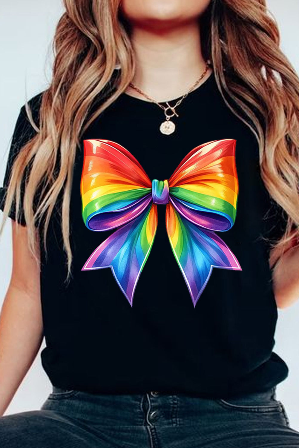 Black Pride Bow Graphic Round Neck T Shirt