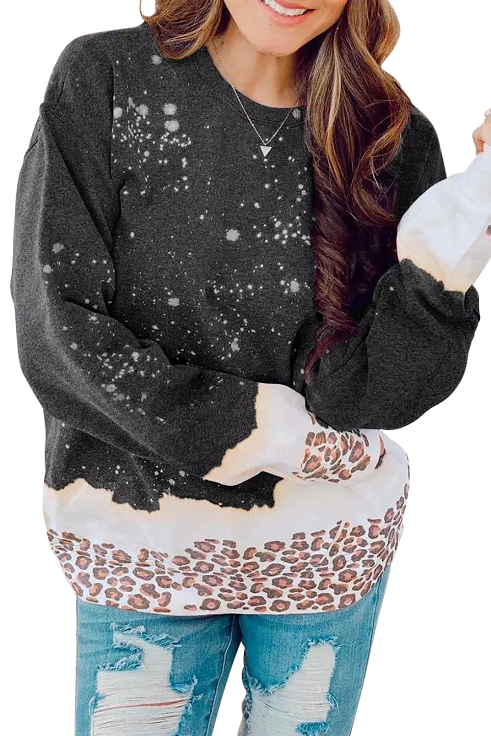 Fiery Red Leopard Bleached Pullover Sweatshirt