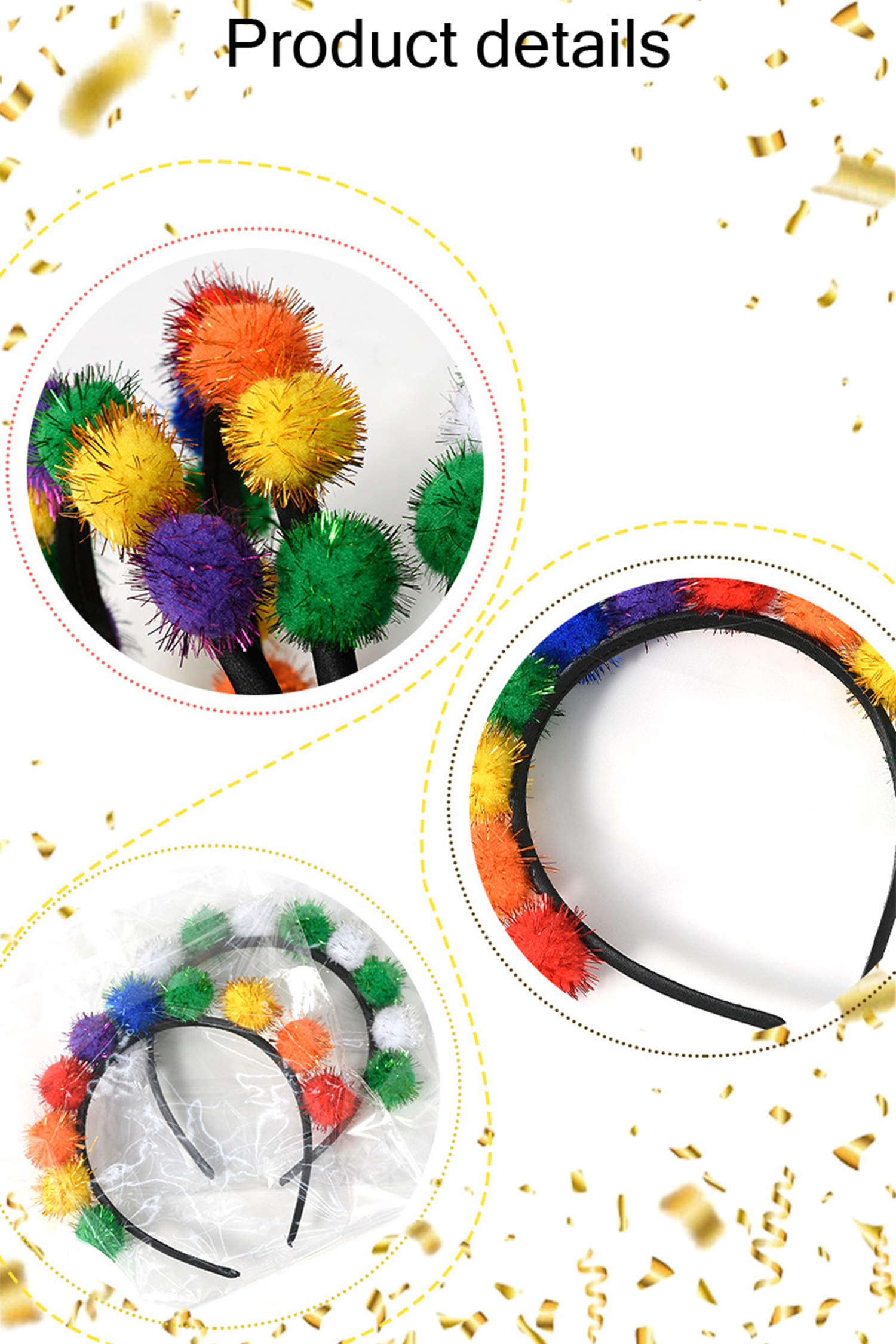 Tillandsia Purple Tinsel Pompom Mardi Gras Plastic Headband