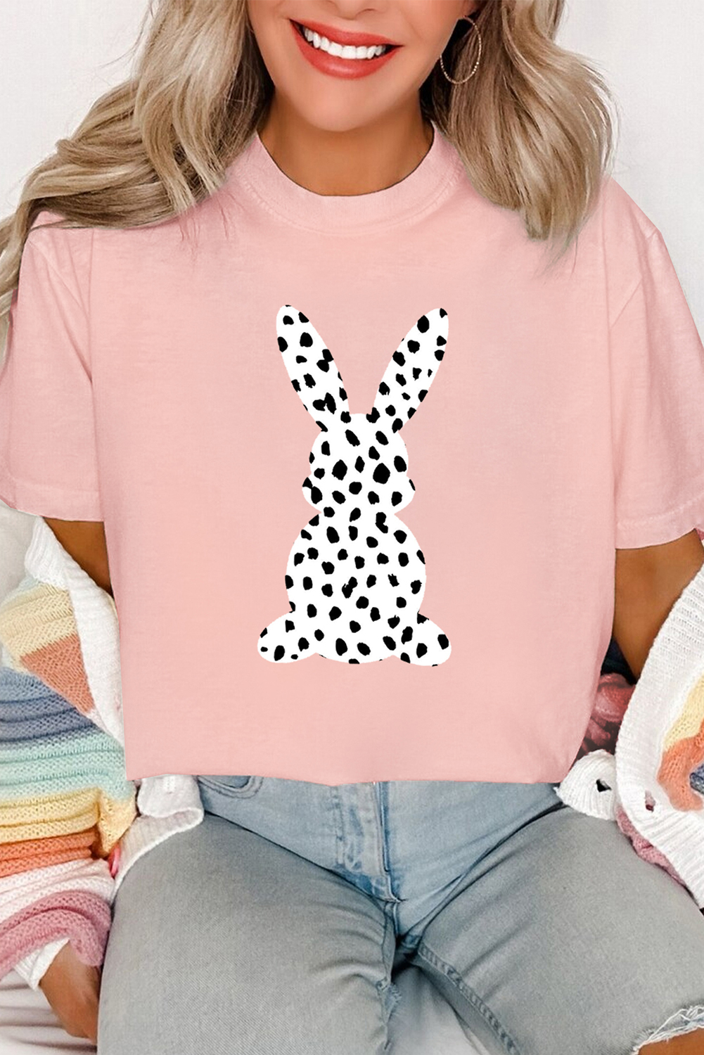 White Easter Egg Bow Bunny Ear Printed T Shirt
