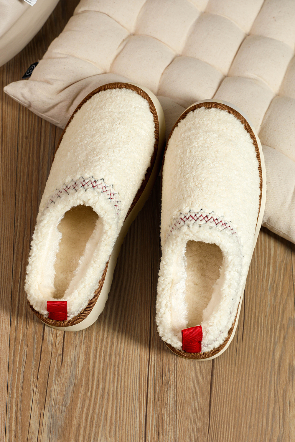 Oatmeal Embroidered Sherpa Plush Thick Sole Snow Boots