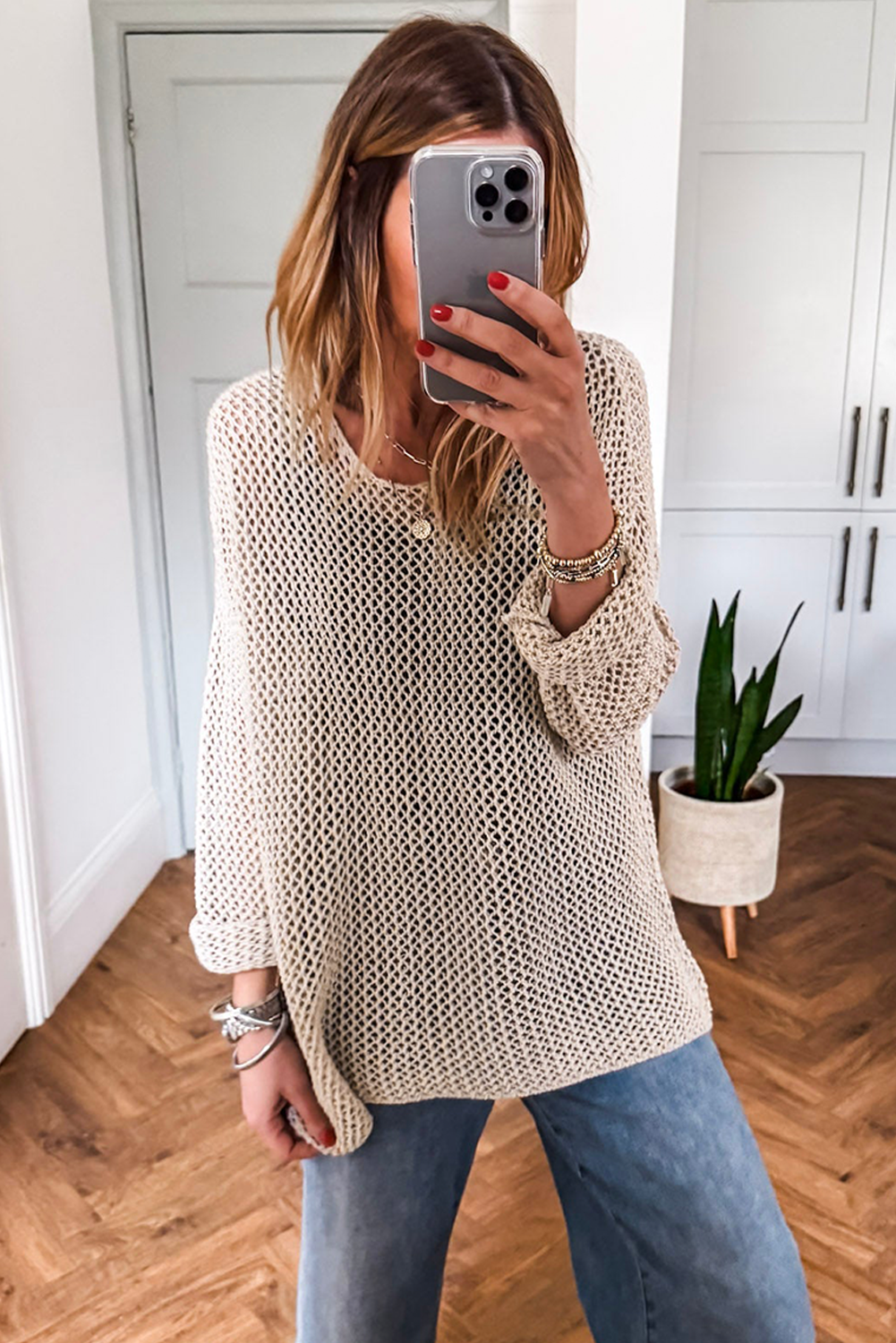 Coral Crochet Hollow-out Jumper Top Sweater
