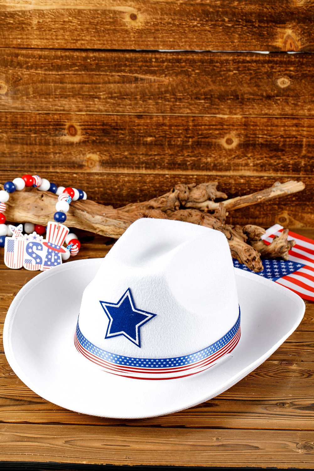 White American Flag Theme Print Wide Brim Cowboy Hat