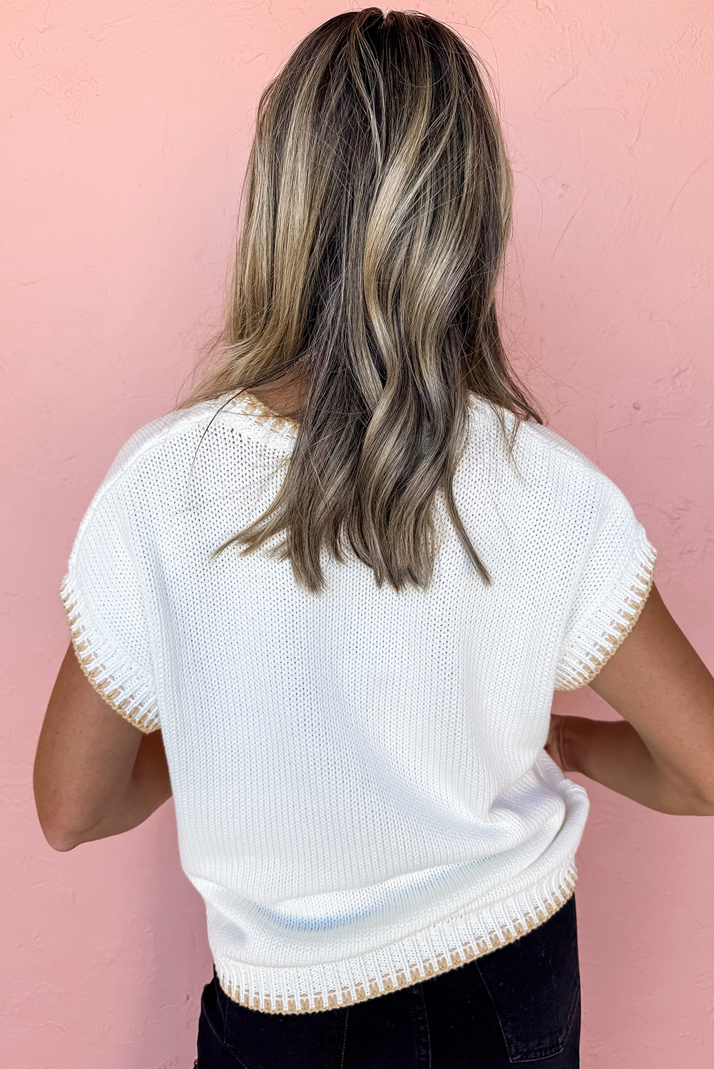 White Knitted YEEHAW Stitch Edge Crew Neck Sweater T Shirt
