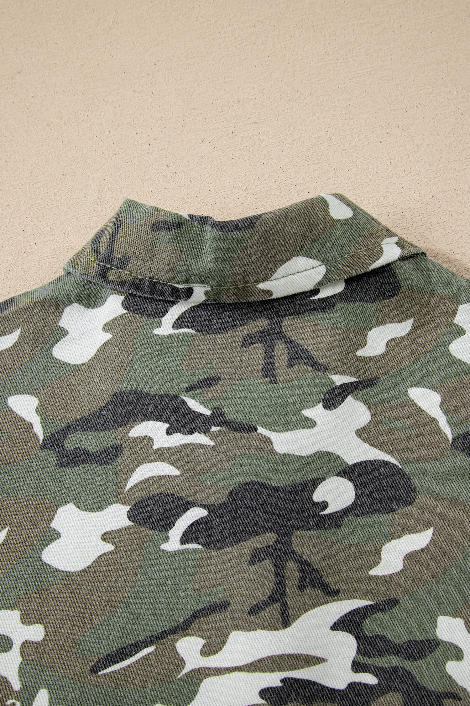 Green Camo Chest Pockets Loose Jean Jacket