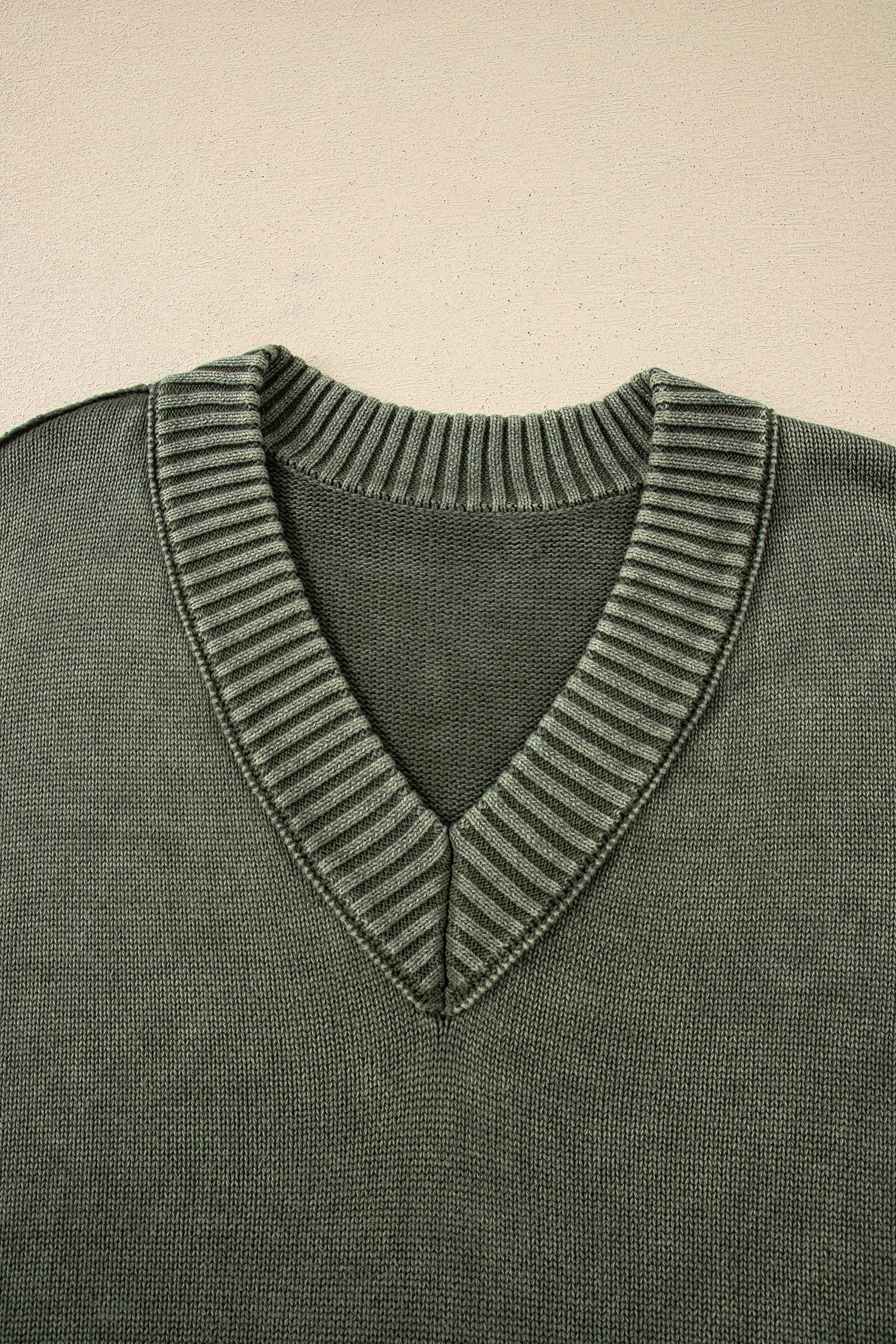 Four Leaf Clover Mineral Wash V Neck Knit Exposed Seam Drop Shoulder Loose Sweater